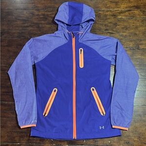 Under Armour Storm Womens Windbreaker Jacket XS Blue Full Zip Running Reflective